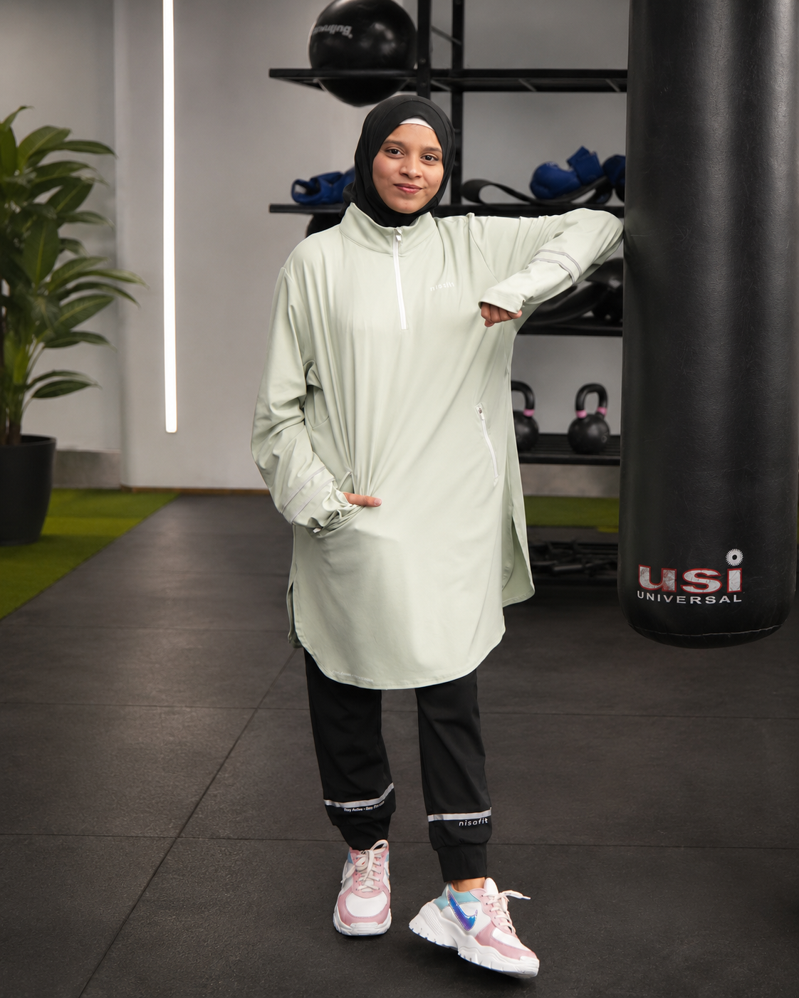 NisaFit Active Longline Performance Top – Sage Mint