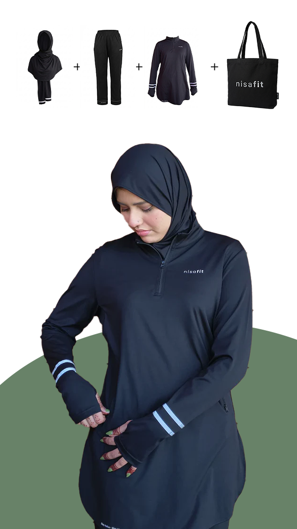 Nisafit 3-Piece Modest Activewear Bundle – Performance Top, Pants & Hijab