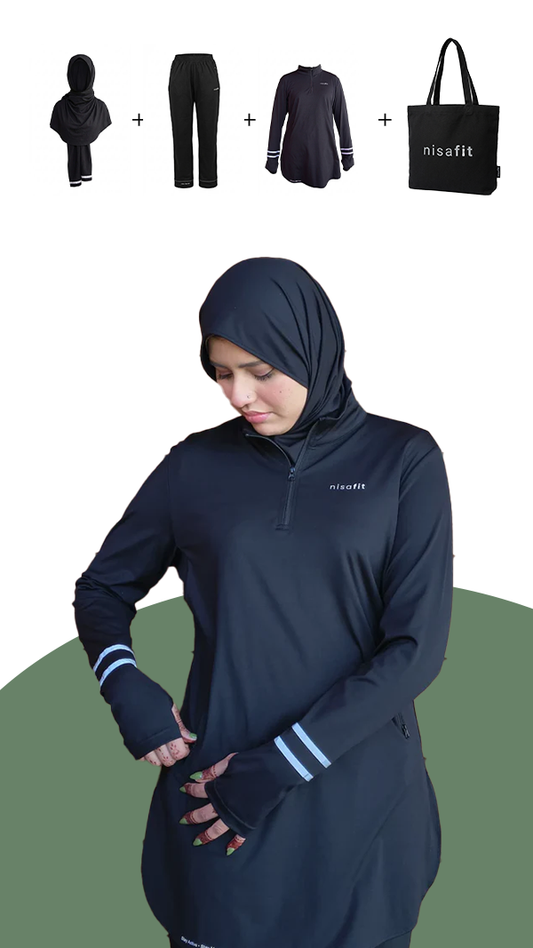 Nisafit 3-Piece Modest Activewear Bundle – Performance Top, Pants & Hijab